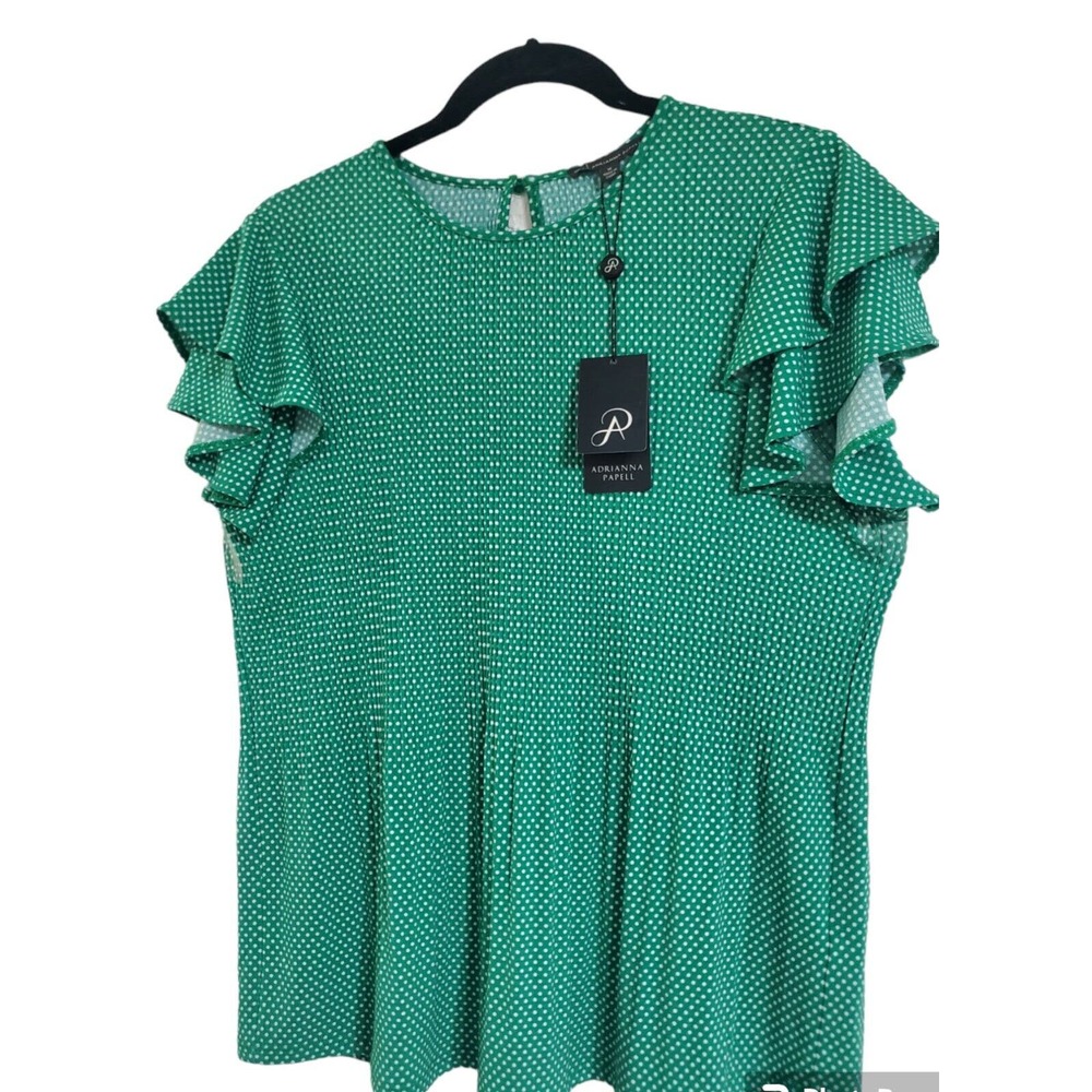 ADRIANNA PAPELL RUFFLE NECK PLEATED KNIT TOP SIZE M COLOR GREEN